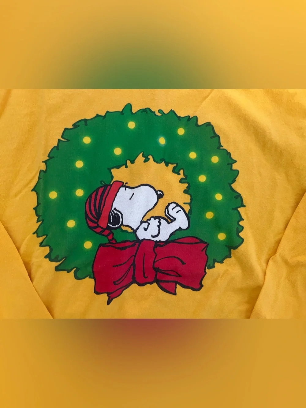 Peanuts Yellow Snoopy Wreath Long-Sleeve Holiday Christmas Tee